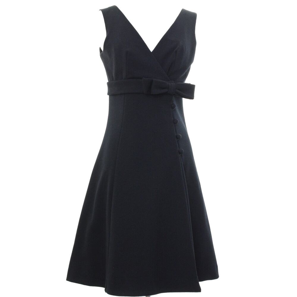 Vintage 60s Black Mod Wrap Dress Empire Waist Bow Sleeveless Women's Small